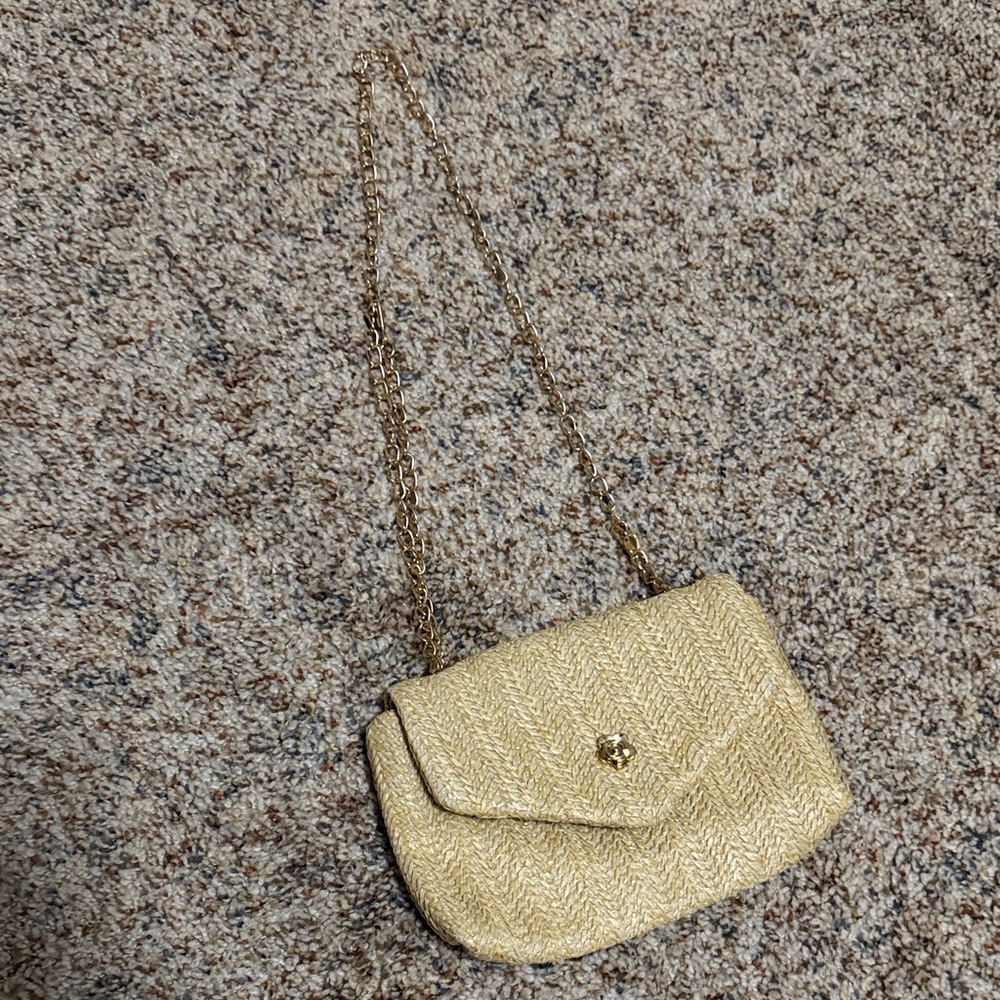 Gold Woven Shoulder Bag with Chain Strap